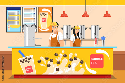 Bubble Tea Boba Store Small Business Vector Illustration