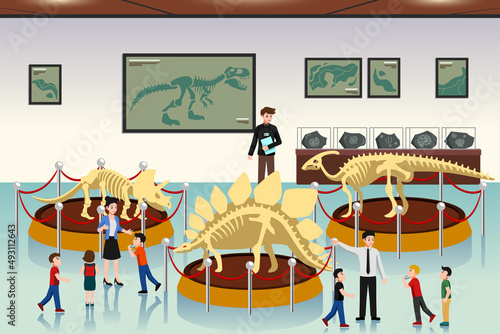 School Chidren Field Trip to Dinosaurs Museum Vector Illustration photo