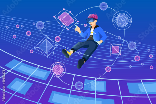 Metaverse Digital Virtual Reality Cyber World Vector Illustration
