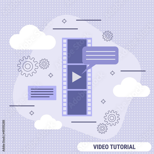 Video tutorial, e-learning, online education, user guide flat design style vector concept illustration