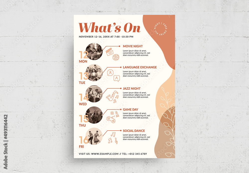 Whats on Event Flyer Poster Layout Stock Template | Adobe Stock