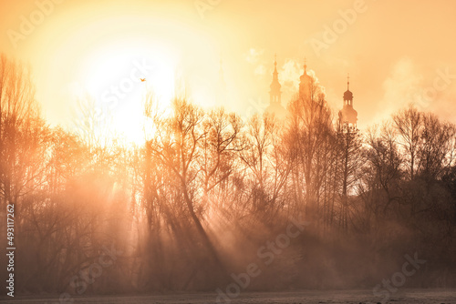 Sunrise in Fulda with the silhoutte of the cathedral. photo