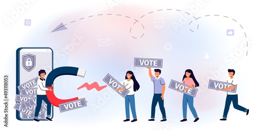 Survey vote online Election and voting Citizens choice duty in referendum Democratic as government form speech freedom Politic ballot with various options decision Flat vector illustration concept