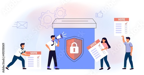 Survey vote online Election and voting Citizens choice duty in referendum Democratic as government form speech freedom Politic ballot with various options decision Flat vector illustration concept