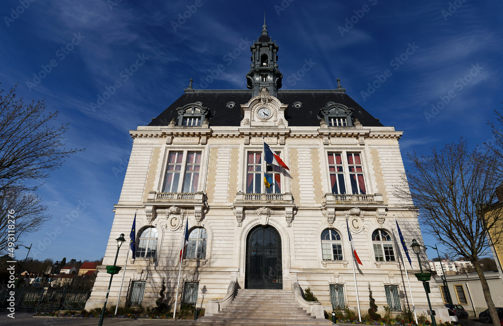 The town Hall of Corbeil-Essonnes . It is commune in the southern suburbs of Paris, France.