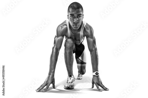 Isolated Athlete runner. Sport black and white background.