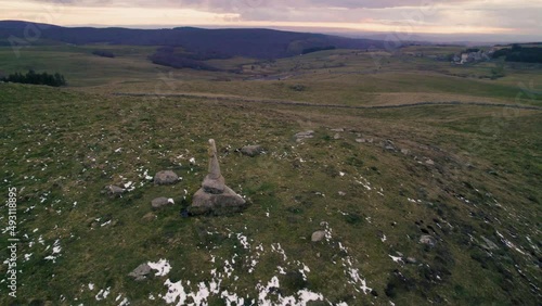 Statue at Top of French Hillby Drone at Sunset in Grass Meadows