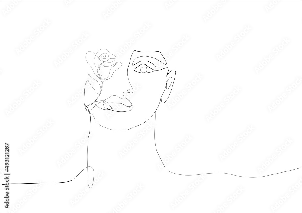 Continuous line drawing of face woman.Abstract line art portrait, Line,continuous line,drawing, Vector minimalism style and sketch portrait concept. Continuous line drawing of face woman.Abstract line art portrait, Line,continuous line,drawing, Vector minimalism style and sketch portrait concept.