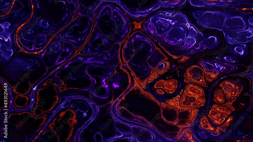 4k looped 3d bg. Abstract glossy liquid surface with beautiful pattern on it, displace noise texture. Top of view static camera. Abstract curly liquid gradient of color or paint. Distorted Texture. 4k looped 3d bg. Abstract glossy liquid surface with beautiful pattern on it, displace noise texture. Top of view static camera. Abstract curly liquid gradient of color or paint. Distorted Texture.