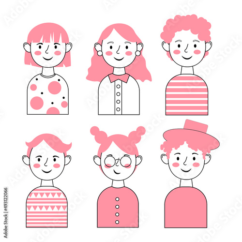 Avatar drawings set, people faces, young girls and guys