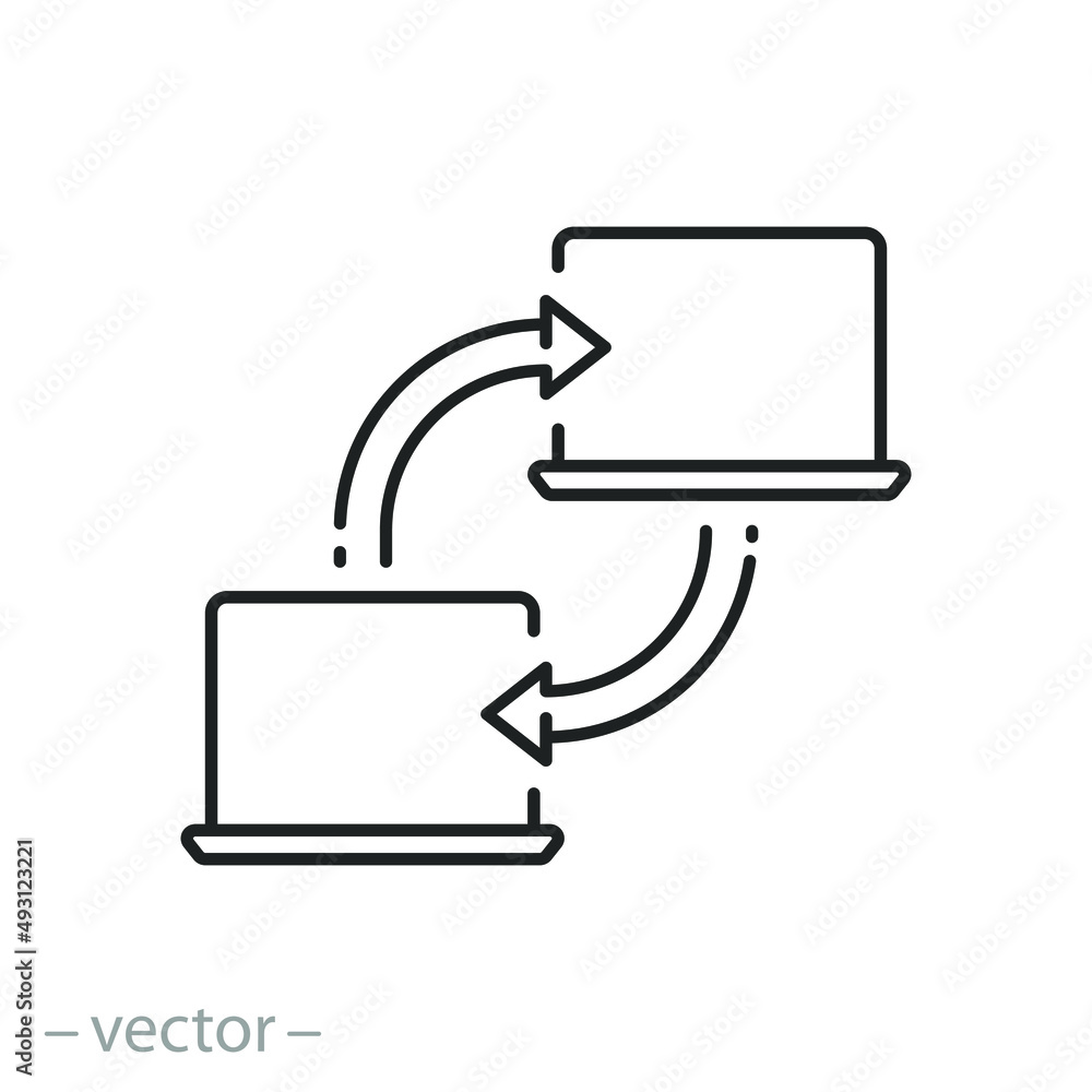 peer to peer computer communication icon, p2p system, tech download piracy, thin line symbol on white background - editable stroke vector illustration peer to peer computer communication icon, p2p system, tech download piracy, thin line symbol on white background - editable stroke vector illustration
