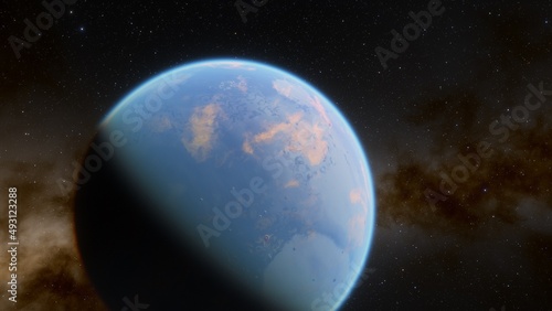 planet suitable for colonization  earth-like planet in far space  planets background 3d render  