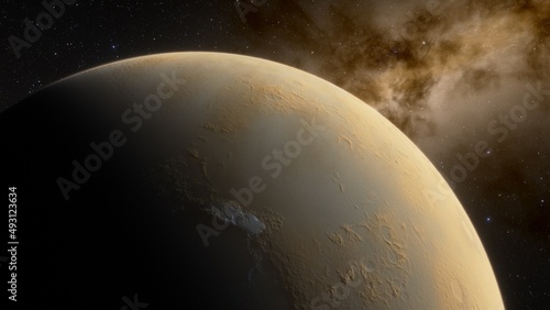 planet suitable for colonization, earth-like planet in far space, planets background 3d render	
