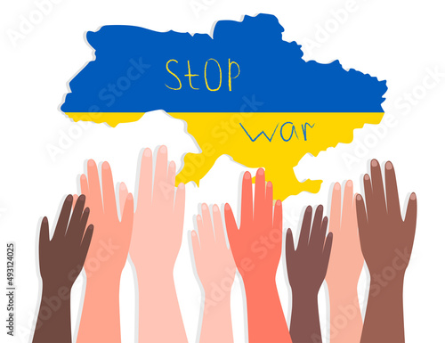 Stop war in Ukraine. National flag. Blue and yellow color.
