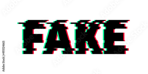 Fake glitch text web element. Cyber error style, disinformation concept. False propaganda illustration.