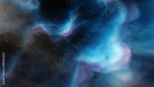 colorful space background with stars, nebula gas cloud in deep outer space, science fiction illustrarion 3d illustration © ANDREI