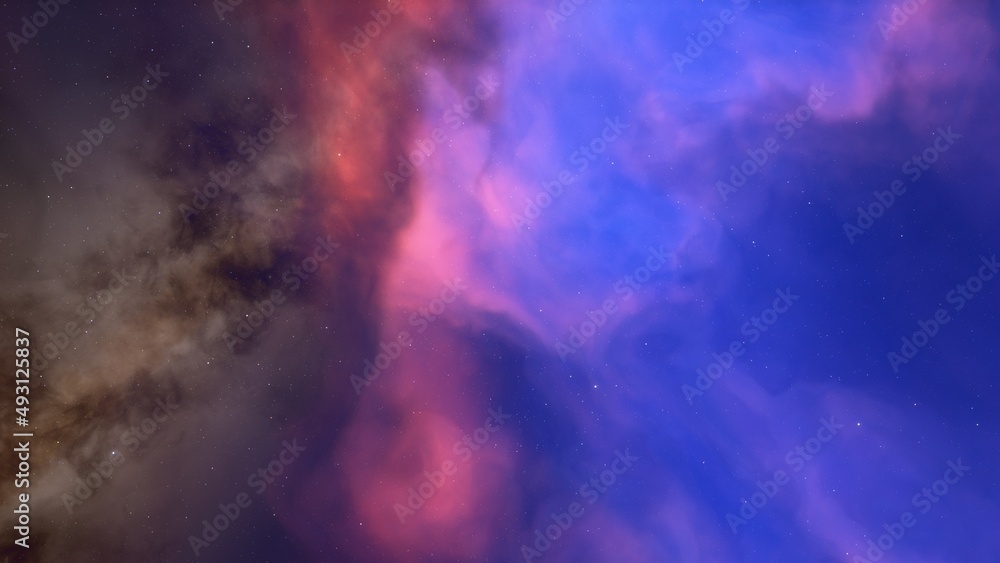 Obraz premium colorful space background with stars, nebula gas cloud in deep outer space, science fiction illustrarion 3d illustration