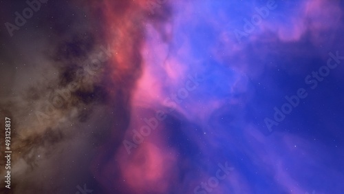 colorful space background with stars, nebula gas cloud in deep outer space, science fiction illustrarion 3d illustration