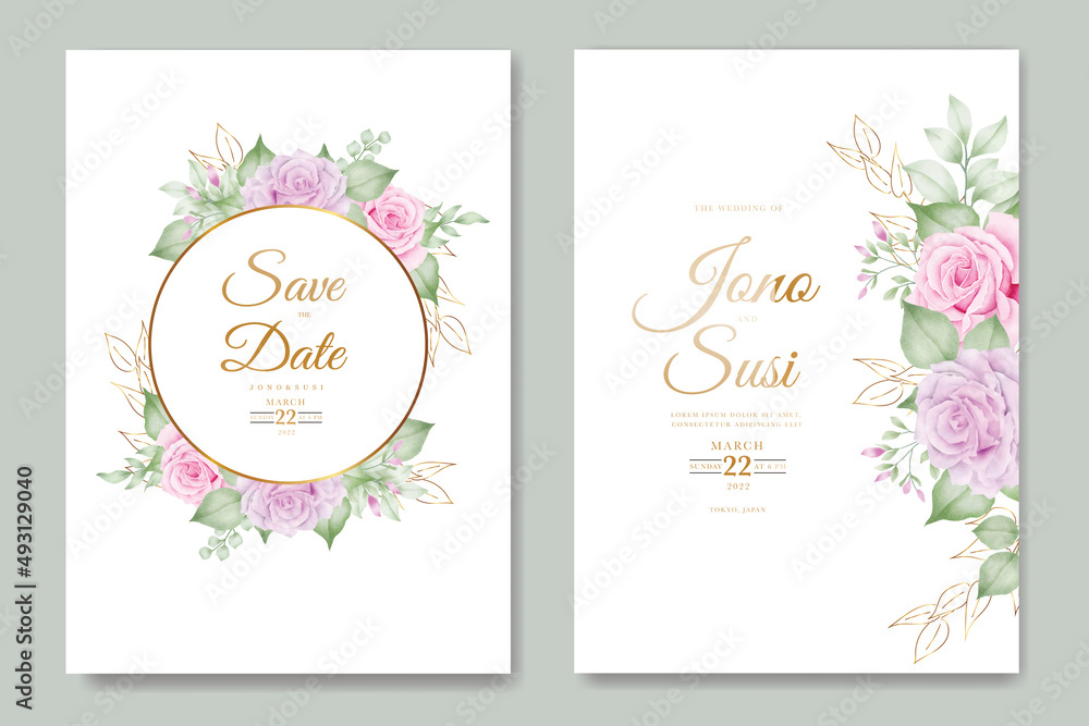 Watercolor floral leaves wedding invitation card