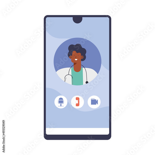 afro doctor in smartphone