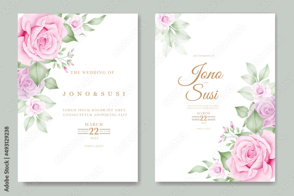 Watercolor floral leaves wedding invitation card