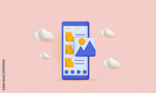 3d realistic phone files folders clouds
