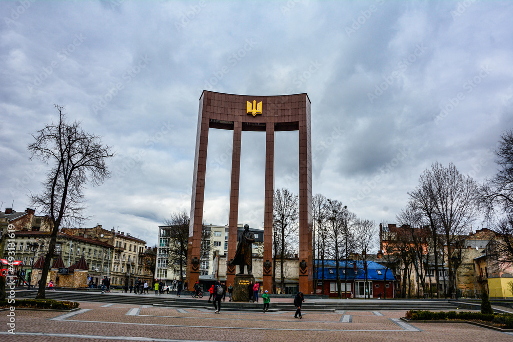 Monument to Stepan Bandera, national hero of Ukraine