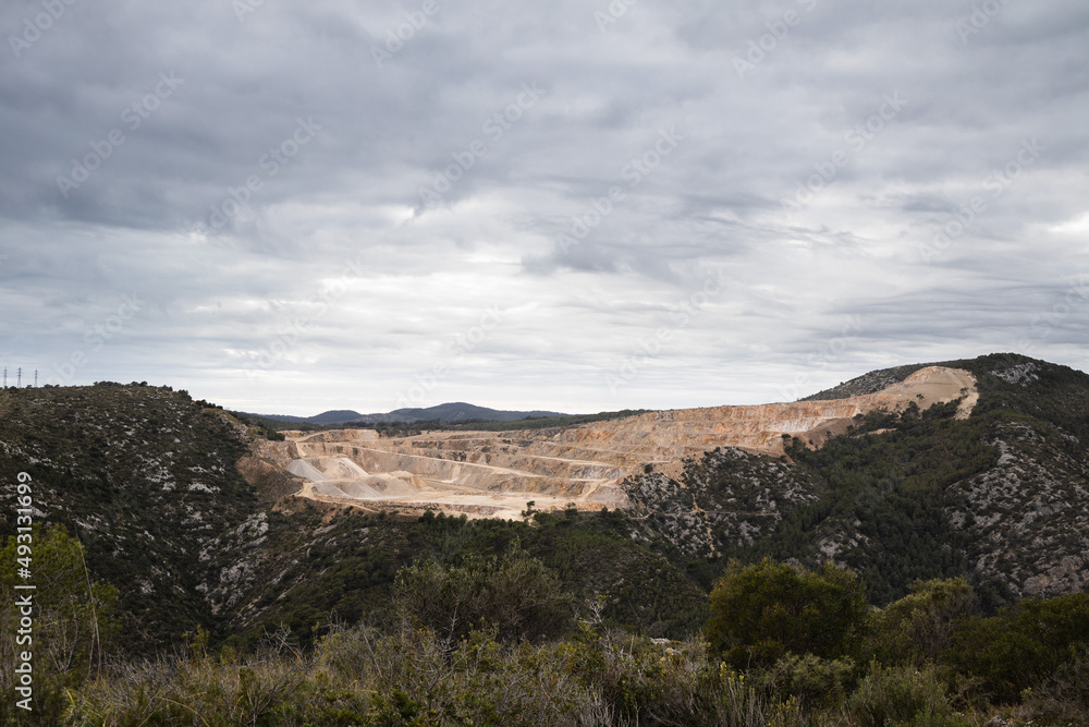 Cement mining quarry in park Garraf, Catalonia, Spain