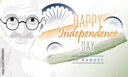 Fotografía Colored poster with flag of India and gandhi silhouette India independence day
