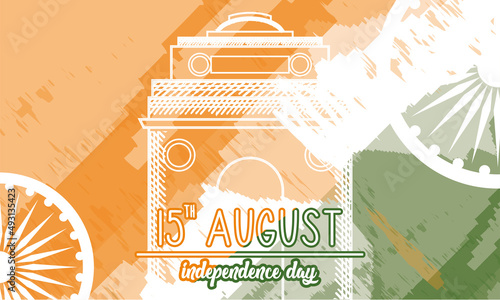 Outline of the Indian gate Arc on a colored happy india independence day Vector