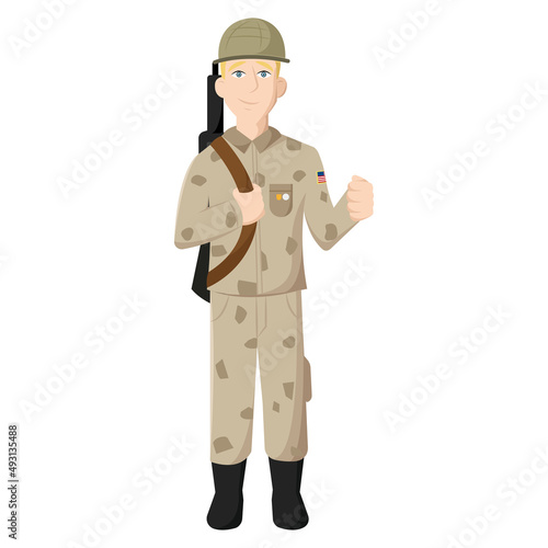 Isolated soldier cartoon holding an assault rifle Vector