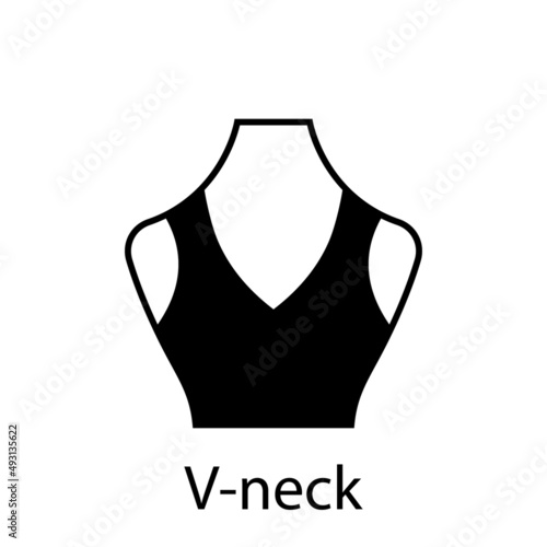 V neck of Fashion Neckline Type for Women Blouse, Dress Silhouette Icon. Black T-Shirt, Crop Top on Dummy. Trendy Ladies V Neck Type of Neckline. Isolated Vector Illustration