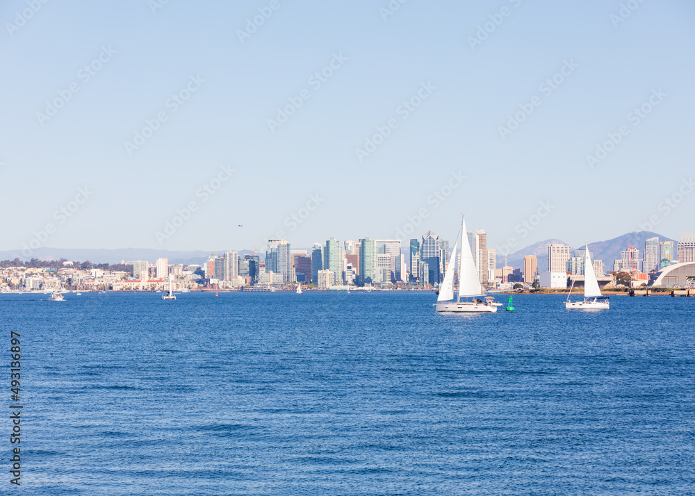 Sailboats Across the Blue San Diego Bay