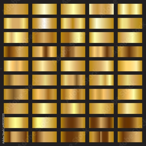 Gold foil gradient texture background set. Collection of golden foil gradient template. Vector