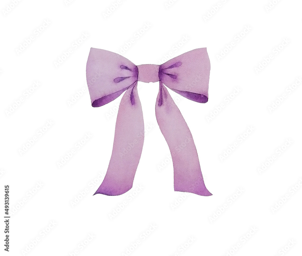 The ribbon bow is purple. Illustration. Watercolor. The ribbon bow is purple. Illustration. Watercolor.