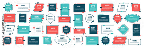 Set of various colorful isolated quote frames. Speech bubbles with quotation marks. Blank text box and quotes. Blog post template. Vector illustration.