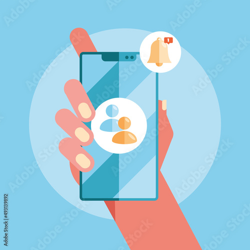 hand with smartphone social media