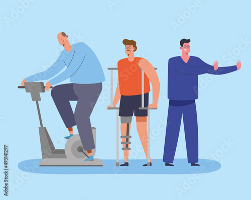 male physiotherapy patients and therapist
