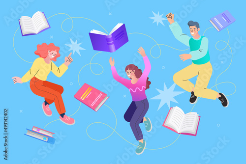 Global Education. Knowledge business education concept. Girl and books. Reading book for self skill career development. characters students with book. Study at the university. vector flat.