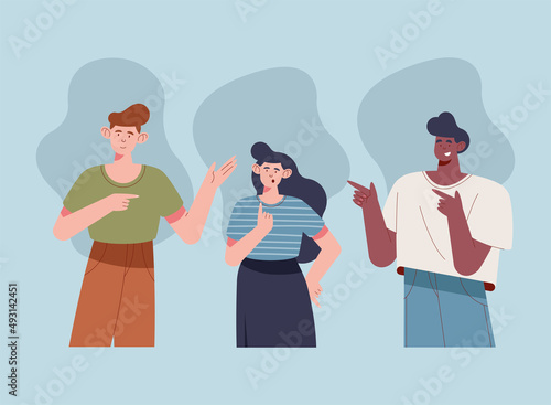 three persons finger point
