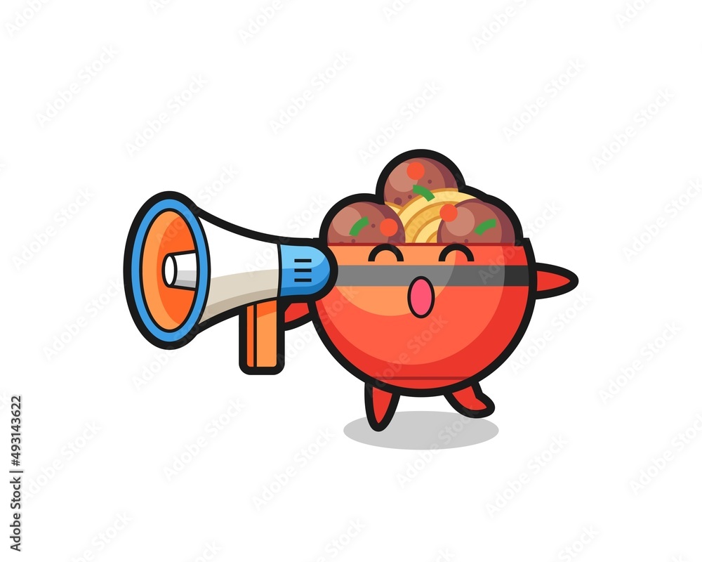 Fototapeta premium meatball bowl character illustration holding a megaphone
