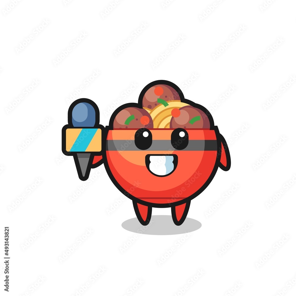 Character mascot of meatball bowl as a news reporter Character mascot of meatball bowl as a news reporter
