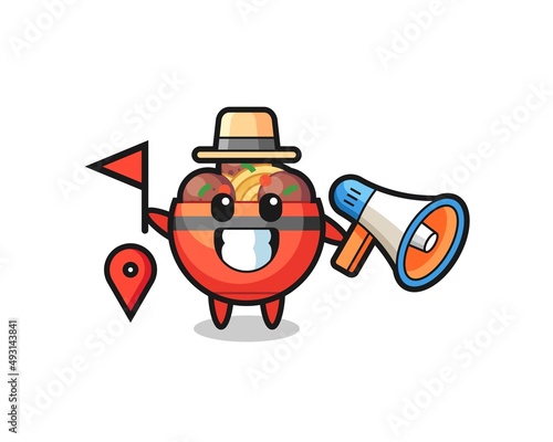 Character cartoon of meatball bowl as a tour guide