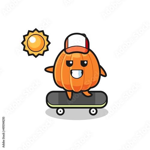 pumpkin character illustration ride a skateboard