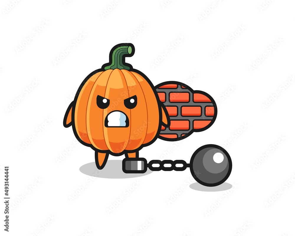 Character mascot of pumpkin as a prisoner Character mascot of pumpkin as a prisoner