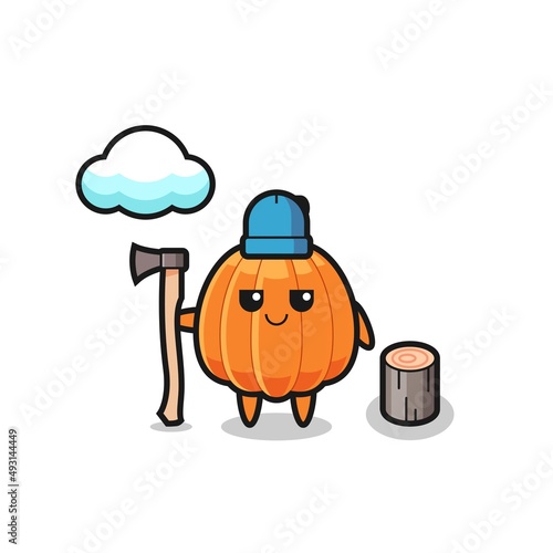 Character cartoon of pumpkin as a woodcutter