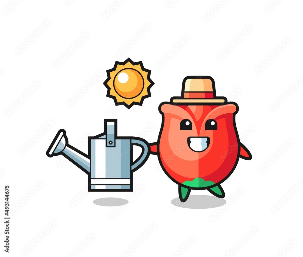 Cartoon character of rose holding watering can Cartoon character of rose holding watering can