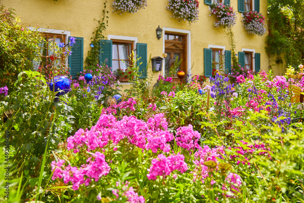 Beautiful typical cottage garden, in Bavaria, Southern Germany.