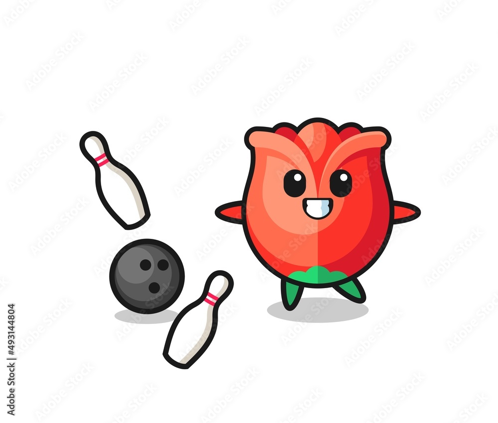 Character cartoon of rose is playing bowling Character cartoon of rose is playing bowling