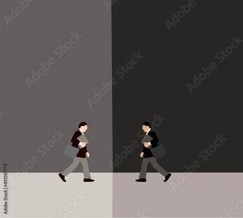 Businessman Walking Forward to office building in the morning. Flat vector illustration.